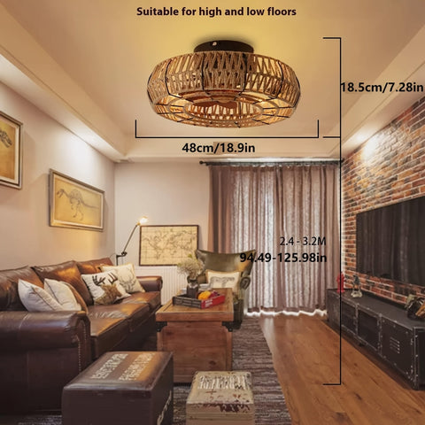 Handgewebter Rattan-Deckenventilator – Zen Stil und Funktionalität