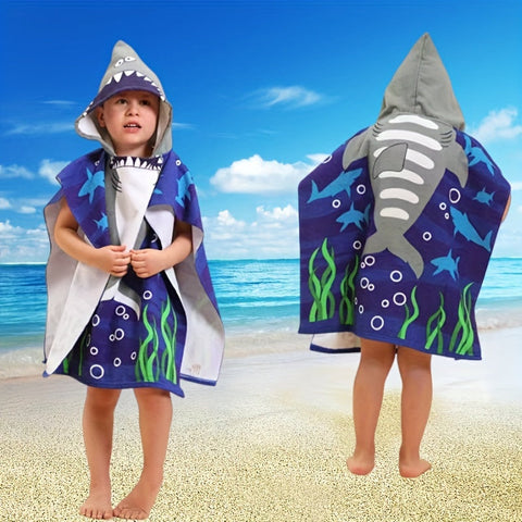Cartoon Dinosaurier und Piraten Strandtuch für Kinder – Weiche Badedecke mit Kapuze