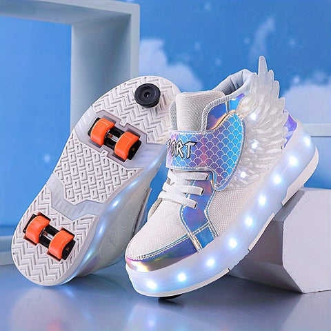 Leuchtende Rollschuh-Sneaker mit Flügeln – USB Aufladbar für Mädchen und Teenager