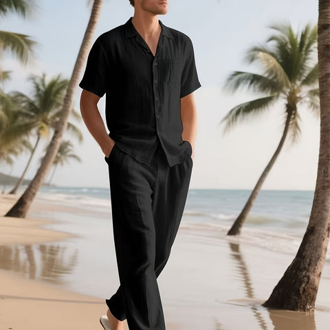 Herren Casual Leinen Set – Bequem und Luftig mit Langer Hose und Kurzarm
