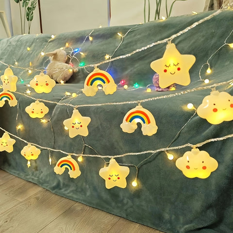 Magische LED-Lichterkette – Stern-, Wolken- und Regenbogen-Designs für eine Fröhliche Atmosphäre