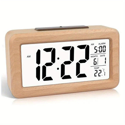 Hölzener Digitalwecker – LED-Display mit Temperatur und Datum
