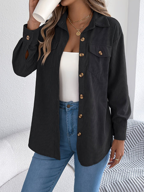 Lässige Cord-Jacke für Damen – Lange Ärmel und Klassischer Kragen, Perfekt für den Herbst und Winter
