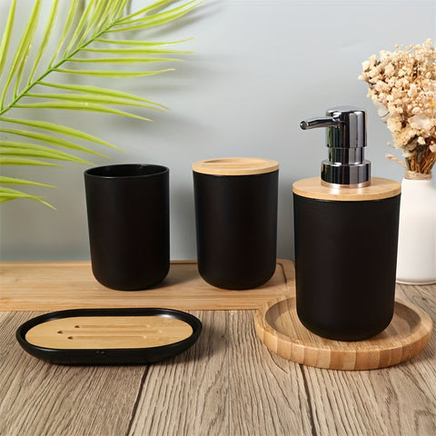 Badezimmer Zubehör Set mit Bambusdeckel – 4-teiliges Set für Badezimmerdekoration