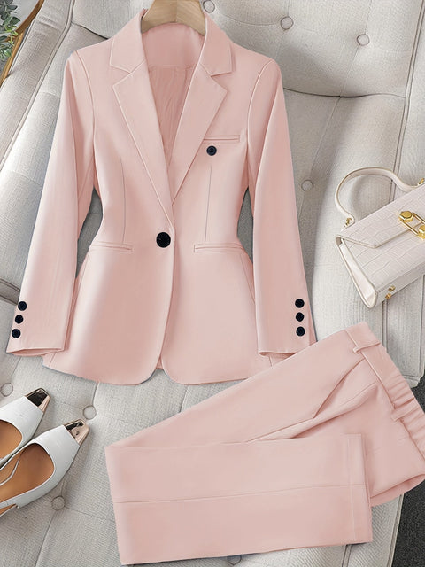 Stilvolles Zweiteiliges Businesskostüm für Damen – Blazer mit Revers und Passender Hose