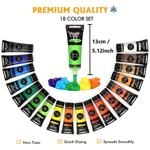 Acrylfarbe Set – 28 Stück, einschließlich 18 Farben Acrylfarbe und 10 Pinseln