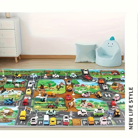 Interaktives Spielteppich Abenteuer – Entdecke Bauernhof und Verkehr mit Spielzeug