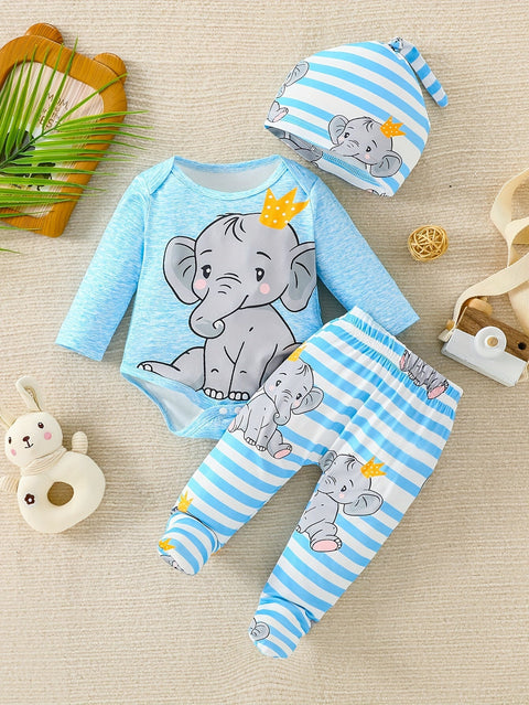 Baby Elefant Outfit Set – Overall, Hose und Mütze für ein Fröhliches Abenteuer