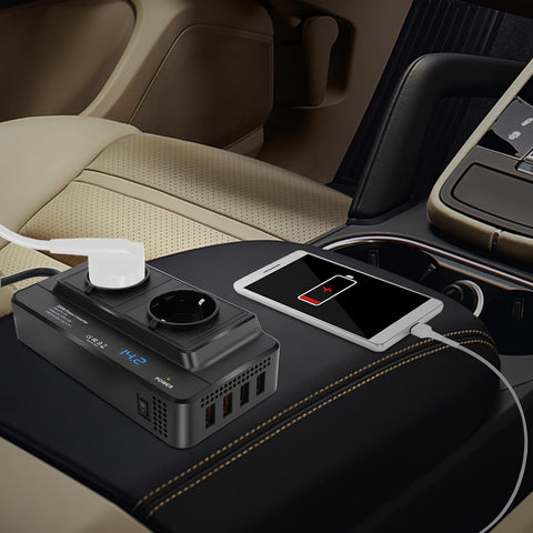 Kompakter 200W Auto-Inverter – Dual-Steckdosen & Quad USB