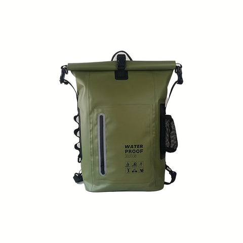 Wasserdichter 25L Roll-Top Rucksack mit mehreren Fächern, robuster Schnallenversiegelung und Netz-Seitentasche