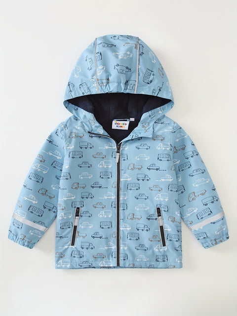 Jungen Fleecejacke mit Auto-Thema – Wasser- und Winddichte Jacke für draußen