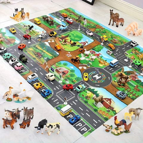 Interaktives Spielteppich Abenteuer – Entdecke Bauernhof und Verkehr mit Spielzeug
