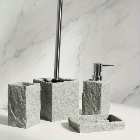 Graues Resin Badezimmer Set – Luxuriöses Set aus 4 Teilen für ein Elegantes Badezimmer
