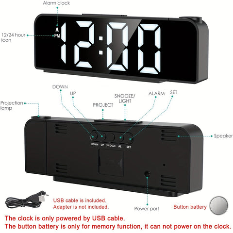 LED-Projektionswecker – Temperatur- und Datumsanzeige mit USB-Stromversorgung