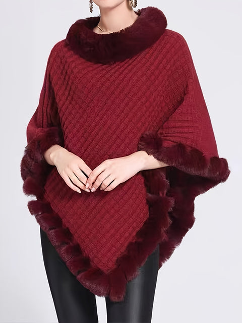 Luxe Dicke Strickpullover für Damen - Mit Kunstfellrand und schickem Pullover-Cape für den Winter