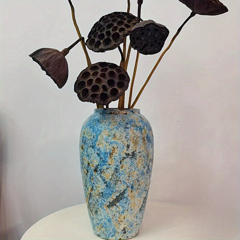 Einzigartige Vintage Keramische Vase – Handgefertigte Blaue Steinware für einen Authentischen Look
