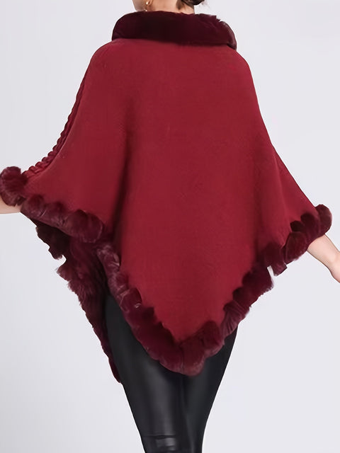 Luxe Dicke Strickpullover für Damen - Mit Kunstfellrand und schickem Pullover-Cape für den Winter