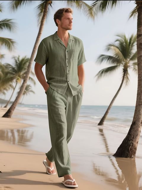 Herren Casual Leinen Set – Bequem und Luftig mit Langer Hose und Kurzarm
