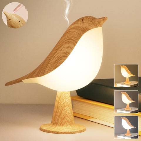 LED Vogel Lampe mit Aroma Diffuser – USB Aufladbare Nachtlampe und Leselampe mit 3 Farbtemperaturen