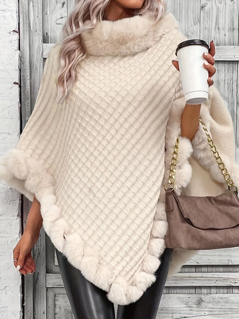 Luxe Dicke Strickpullover für Damen - Mit Kunstfellrand und schickem Pullover-Cape für den Winter