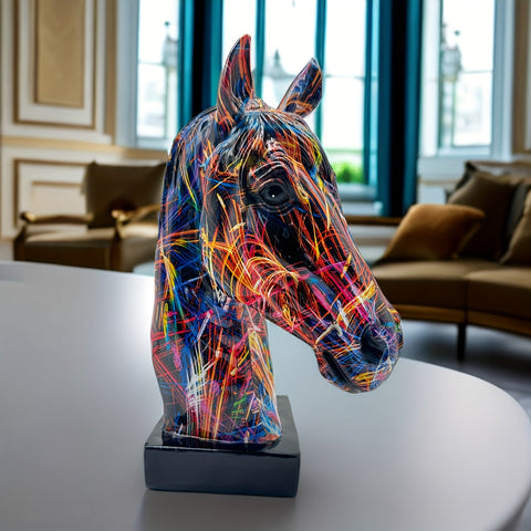 Buntes Pferdekopf-Skulptur - Einzigartige Dekoration für jedes Interieur