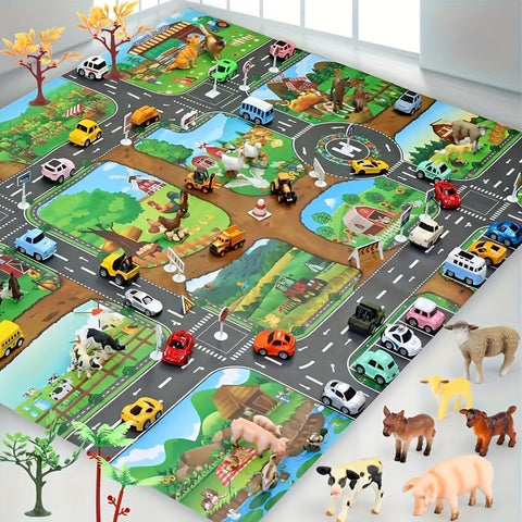 Interaktives Spielteppich Abenteuer – Entdecke Bauernhof und Verkehr mit Spielzeug