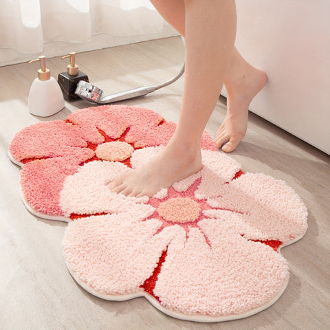 Fluffy Blumen Badezimmerteppich – Absorbierend und Weich für Extra Komfort