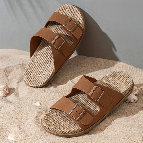 Stylische Herren Slipper – Atmungsaktiv mit Schnallenriemen und Rutschfester Sohle