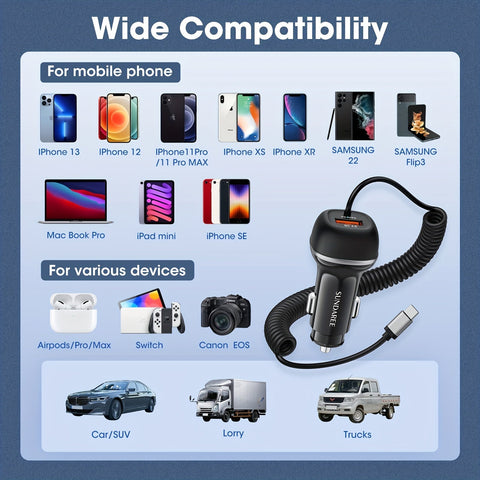Schnell aufladbarer USB-C 51W Autolader – Für superschnelles Aufladen mehrerer Geräte