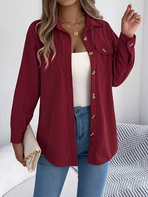 Lässige Cord-Jacke für Damen – Lange Ärmel und Klassischer Kragen, Perfekt für den Herbst und Winter