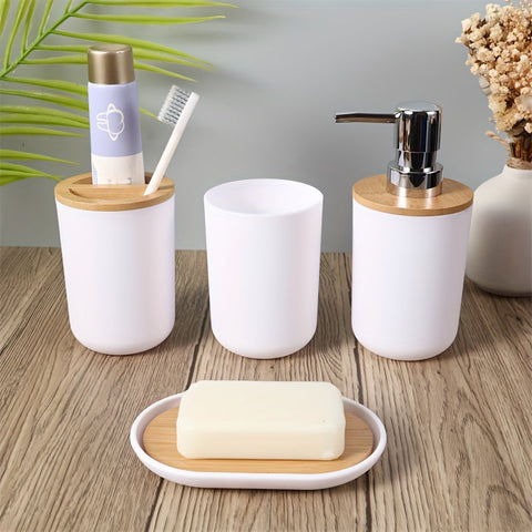 Badezimmer Zubehör Set mit Bambusdeckel – 4-teiliges Set für Badezimmerdekoration