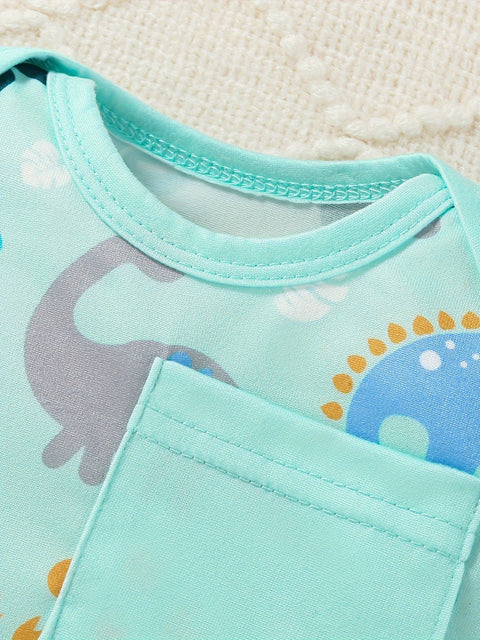 9-teiliges Babyoutfit Set mit Dinosauriern, Wolken und Punkten – Inklusive Body, Mütze und Lätzchen
