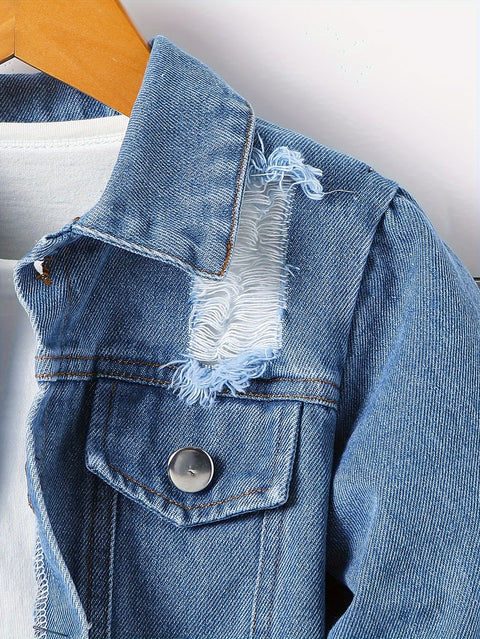 Lässige Ripped Denim Jacke und Hose Set – Perfekt für Abenteurer-Jungen