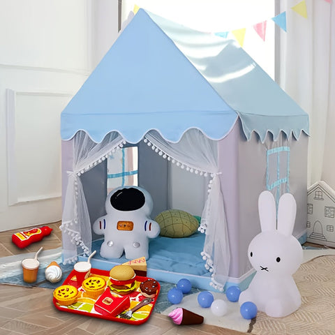 Spielzelt für Kinder – Fröhliches Blaues Prinzessinnenhaus mit Burger-Spielset für stundenlangen Spaß