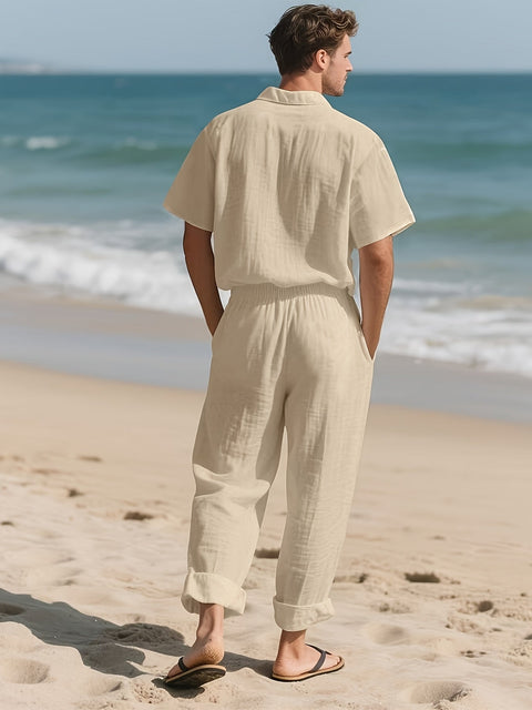 Herren Casual Leinen Set – Bequem und Luftig mit Langer Hose und Kurzarm