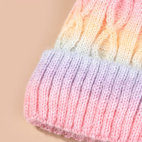 Lana Regenbogen-Mütze für Mädchen - Strickmütze mit Pompon und dickem Material für den Winter