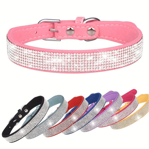 Verstellbares Lederhalsband für Hunde mit Strass – Stark und Langlebig