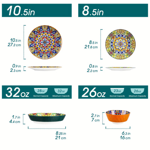 24-teiliges Diner-Set – Steinzeug im Boho-Stil