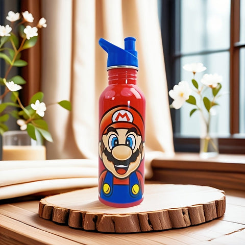 Super Mario Wasserflasche - RVS Trinkflasche mit Deckel für Kinder