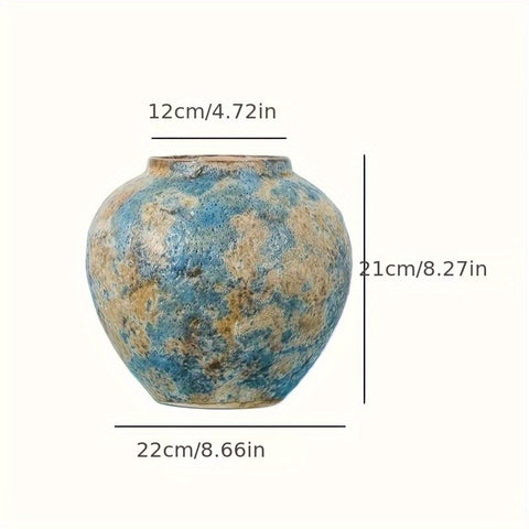 Einzigartige Vintage Keramische Vase – Handgefertigte Blaue Steinware für einen Authentischen Look