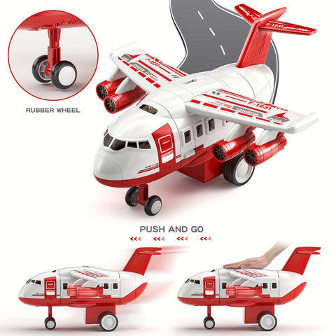 AdventurePlay Flugzeug & Feuerwehrfahrzeuge Spielset - Rennbahn und Garage für Kinder