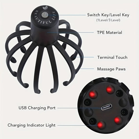 Elektrische Octopus Kopfhautmassagegerät – USB Aufladbar und Kompakt