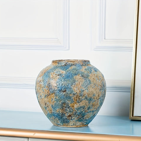 Einzigartige Vintage Keramische Vase – Handgefertigte Blaue Steinware für einen Authentischen Look