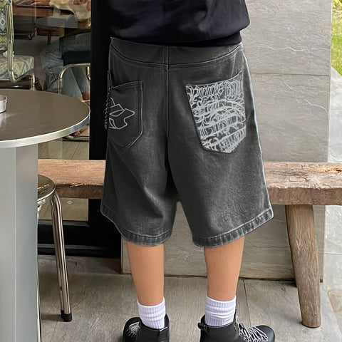Lässige Bermuda-Jeansshorts – Lockere Passform mit stilvollen Blumenstickereien