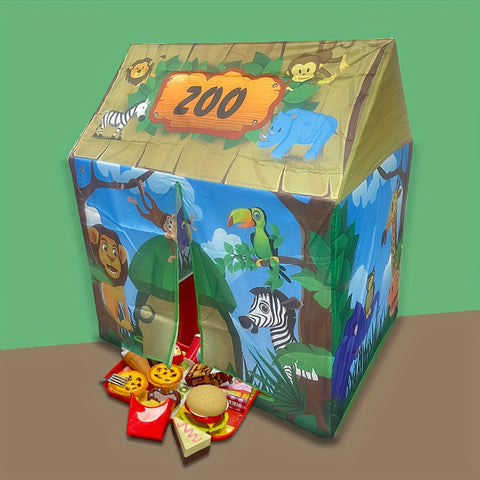 Dschungel Spielzelt für Kinder – Mit Zoo-Dekor und Spielzeugset