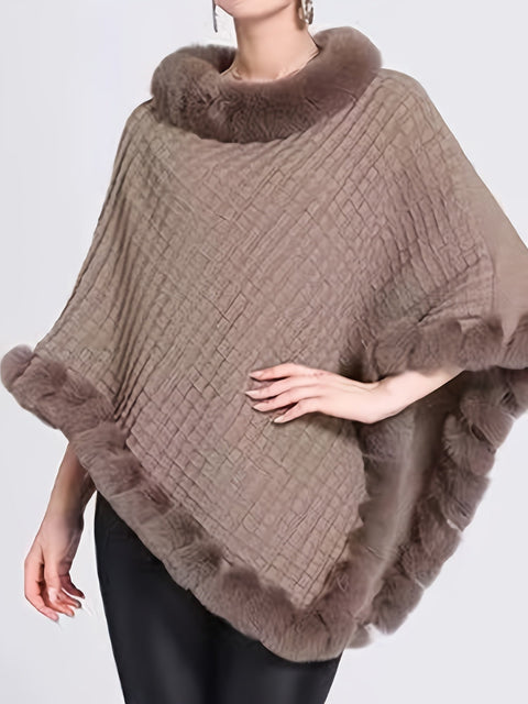 Luxe Dicke Strickpullover für Damen - Mit Kunstfellrand und schickem Pullover-Cape für den Winter