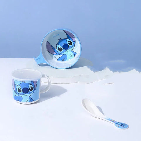 3-teiliges Stitch Tischgeschirr Set – Schüssel, Becher und Löffel mit niedlichem Cartoon-Design
