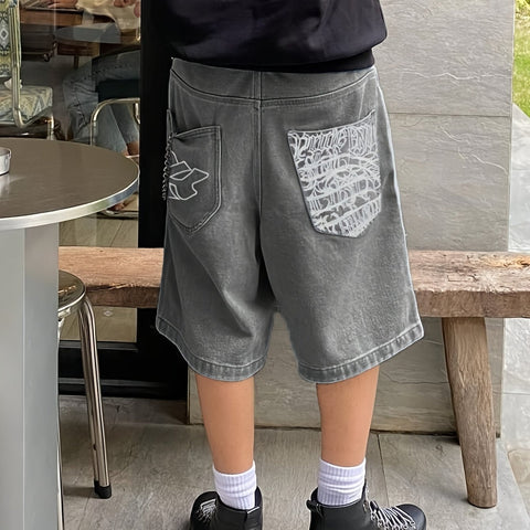 Lässige Bermuda-Jeansshorts – Lockere Passform mit stilvollen Blumenstickereien