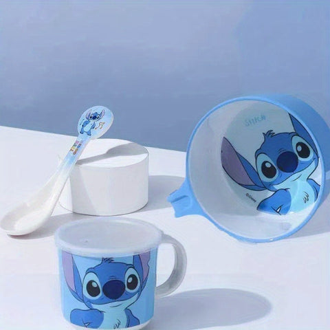 3-teiliges Stitch Tischgeschirr Set – Schüssel, Becher und Löffel mit niedlichem Cartoon-Design