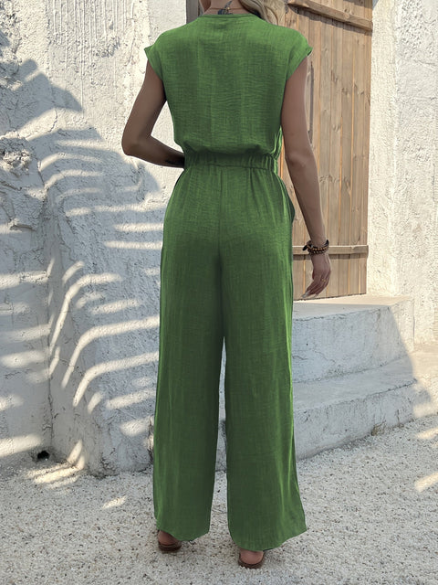 Eleganter V-Ausschnitt Jumpsuit für Damen – Hohe Taille und Lässiger Stil